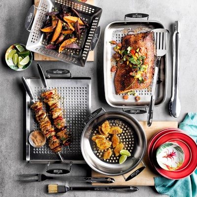 All Clad Stainless Steel Outdoor Square Grilling Basket Outdoor Cookware Williams Sonoma