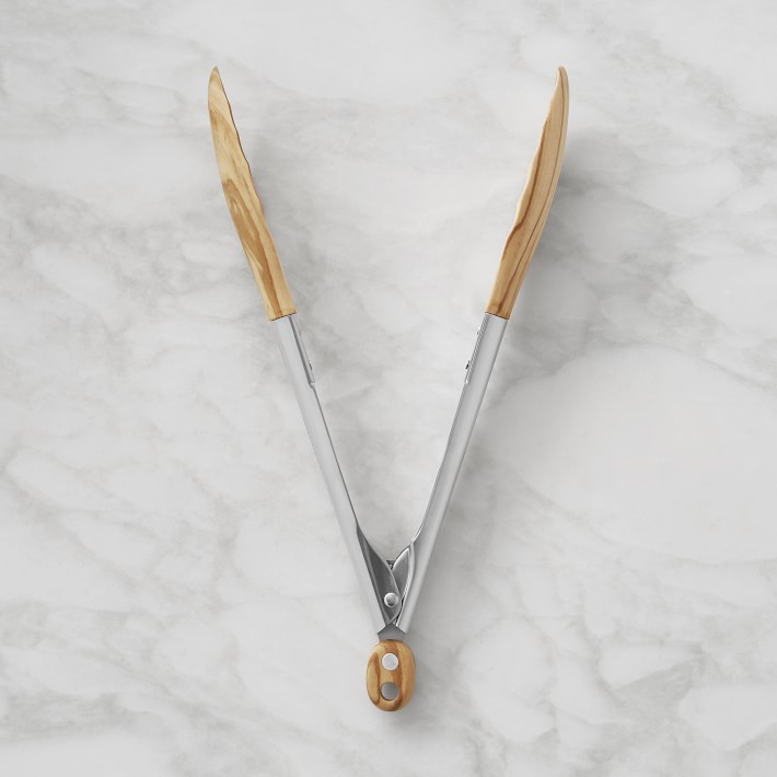 Williams Sonoma Wood Tongs, 9", Olivewood