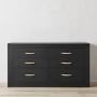 Malta 6 Drawer Wide Dresser, Wood, Ebony, Rattan