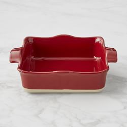 Emile Henry French Ceramic Ruffled Square Baker, Burgundy