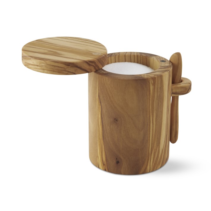 Williams Sonoma Olivewood Salt Cellar with Spoon