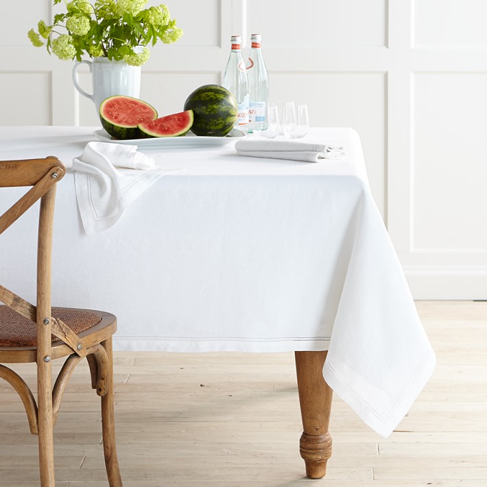 Linen Double Hemstitch Tablecloth - White (70x90)