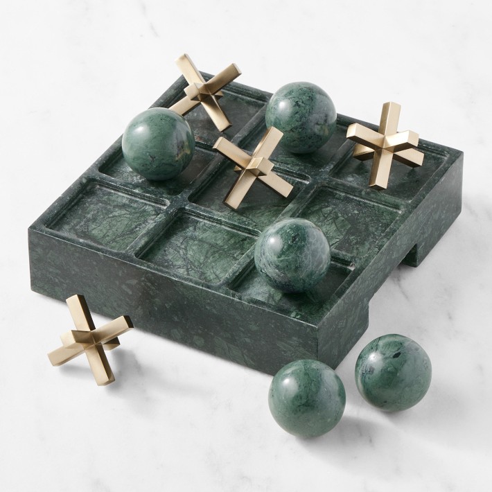 Tic Tac Toe, Green Marble & Antique Brass