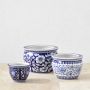 Blue &amp; White Ceramic House Planter Set