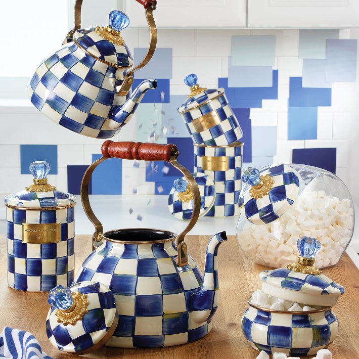 Blue and white tea kettle hotsell