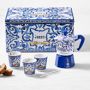 Bialetti Moka Dolce & Gabbana 3-Cup + 3 Espresso Cups & Stirrers Gift Set, Blu Mediterraneo