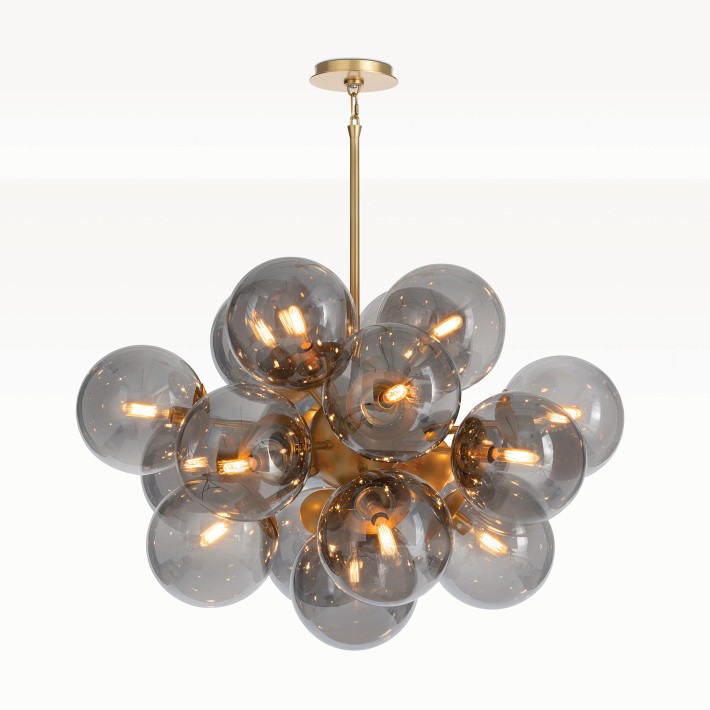 Shine Chandelier, Natural Brass, Smoke Glass