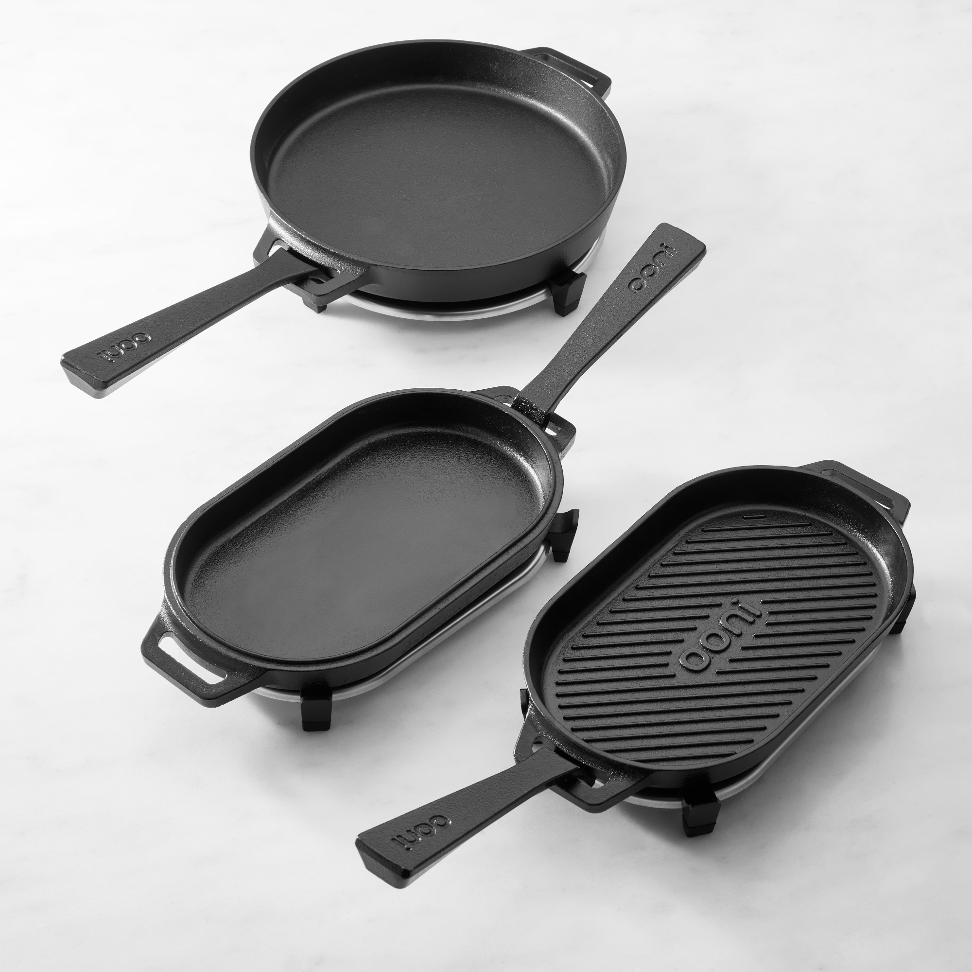 Ooni Cast Iron Skillet, Grizzler & Sizzler Pan Cookware Set with Trivets