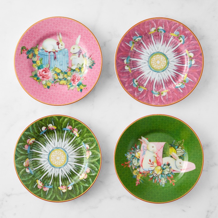 Famille Rose Boxed Appetizer Plates, Set of 4, Pink & Green