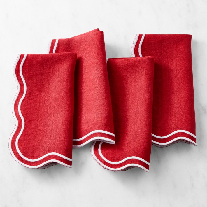 AERIN Scalloped Napkins, Red, Set of 4