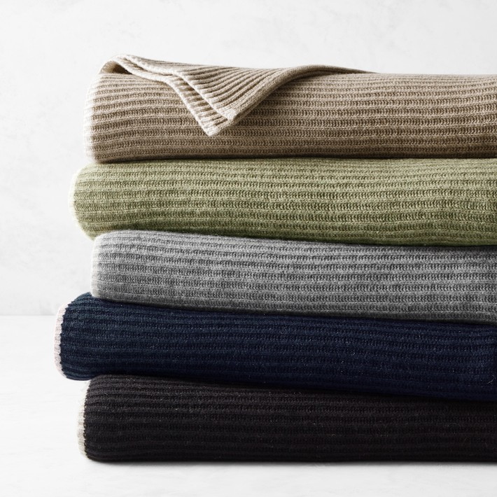 Eco Friendly Contrast Edge Cashmere Knit Throw Williams Sonoma