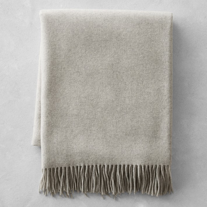 European Solid Cashmere Throw (Light Grey)