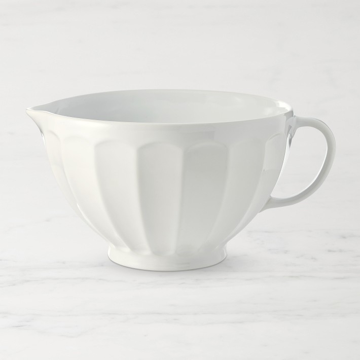 Ridged Ceramic Batter Bowl, White