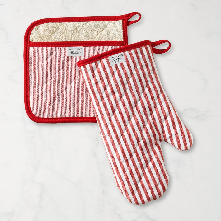 Williams Sonoma Bay Stripe Oven Mitt & Potholder Set, Claret Red