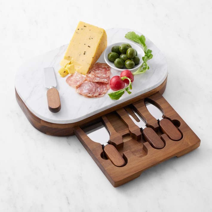 Marble Cheese Board Set with Knives, Walnut