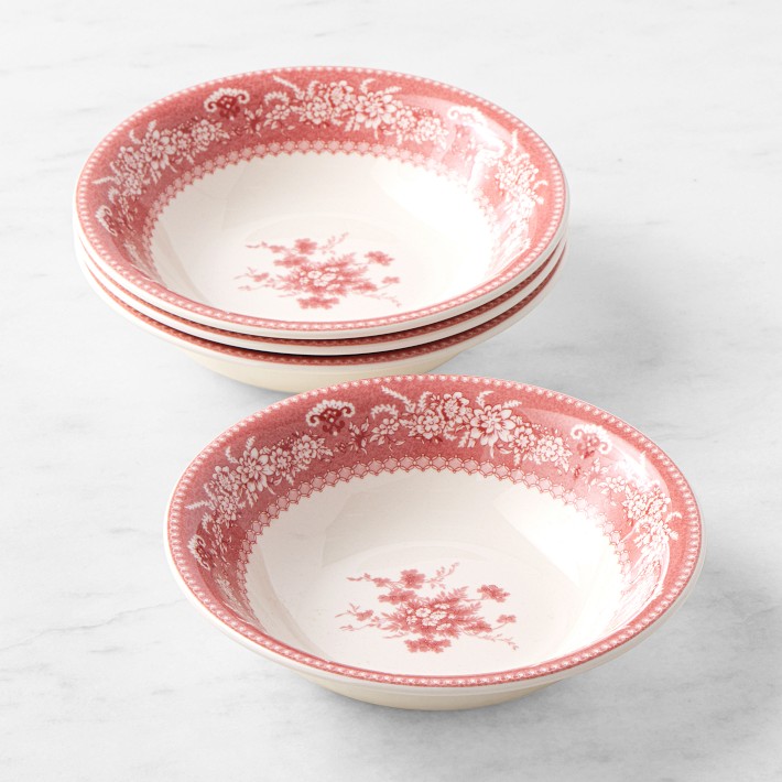 English Floral Salad Bowls, Set of 4, Pink