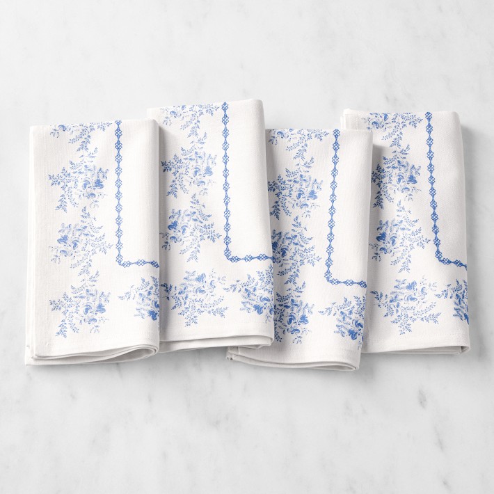 English Floral Napkins, Set of 4, Blue