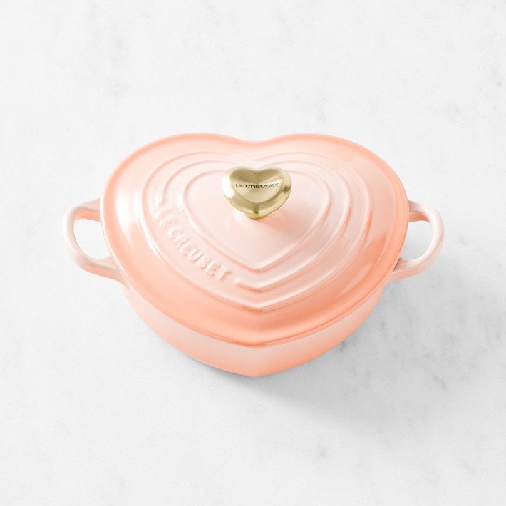 Le Creuset Enameled Cast Iron Shallow Heart Oven, 1 1/4-Qt., Peche w/ Gold Knob