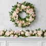 UV Protected Famille Rose Pink Faux Wreath &amp; Garland