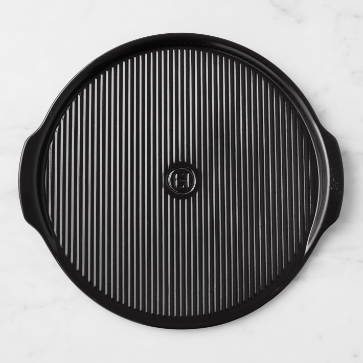 Emile Henry French Ceramic Ribbed Pizza Stone, Black