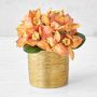Gold Potted Faux Red Orchid Floral Arrangement