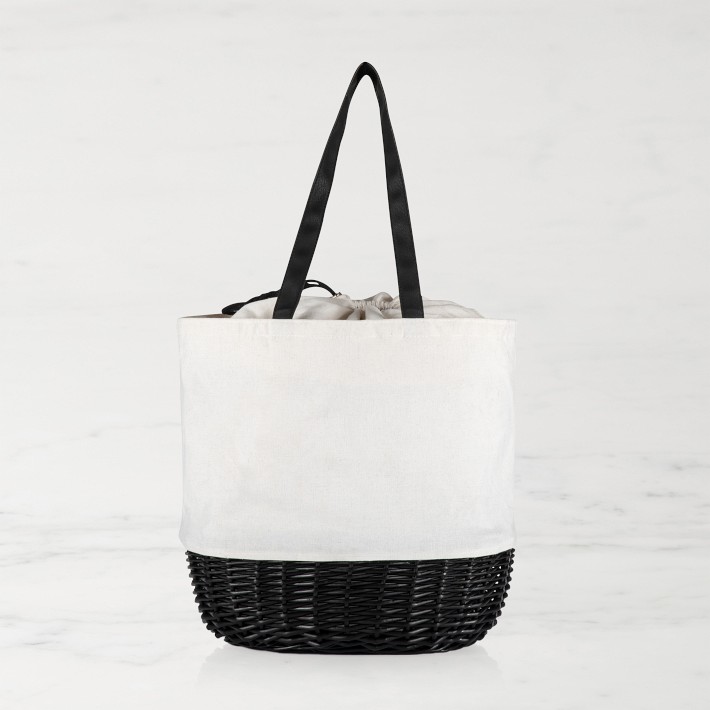 Seville Canvas and Willow Basket Tote, White