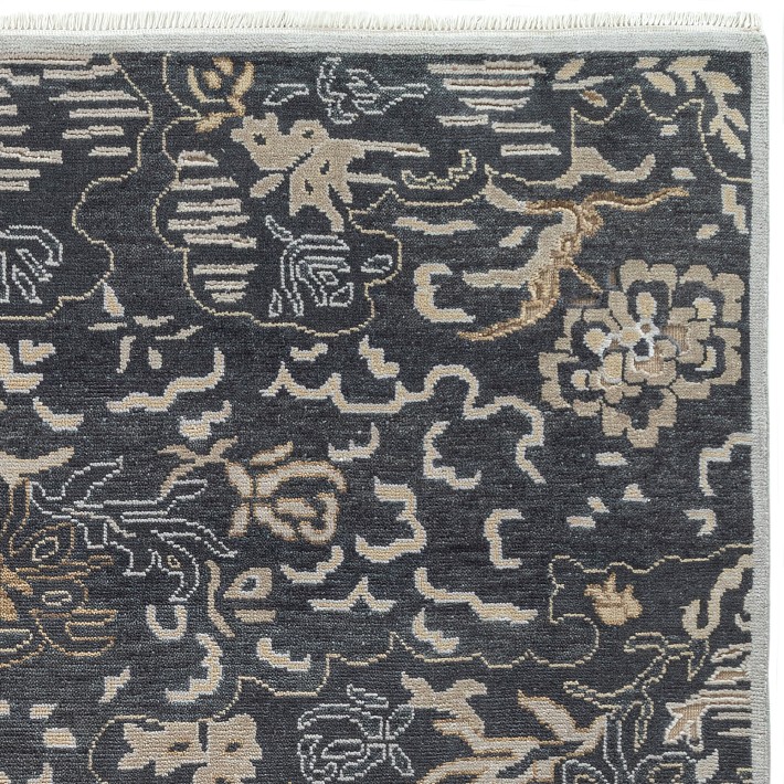 Tibetan Cloud Hand Knotted Rug Swatch, 18" X 18", Black