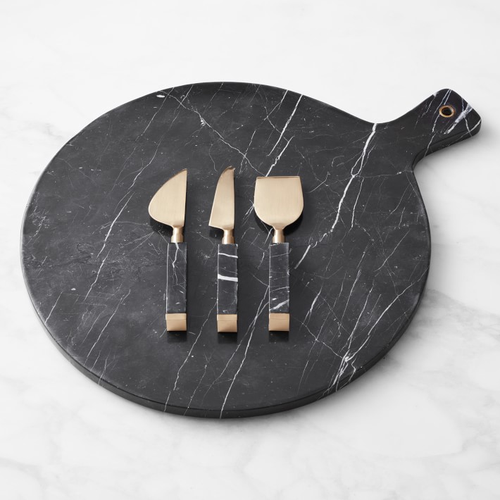 Black Marble Cheese Board with Cheese Knives, Medium