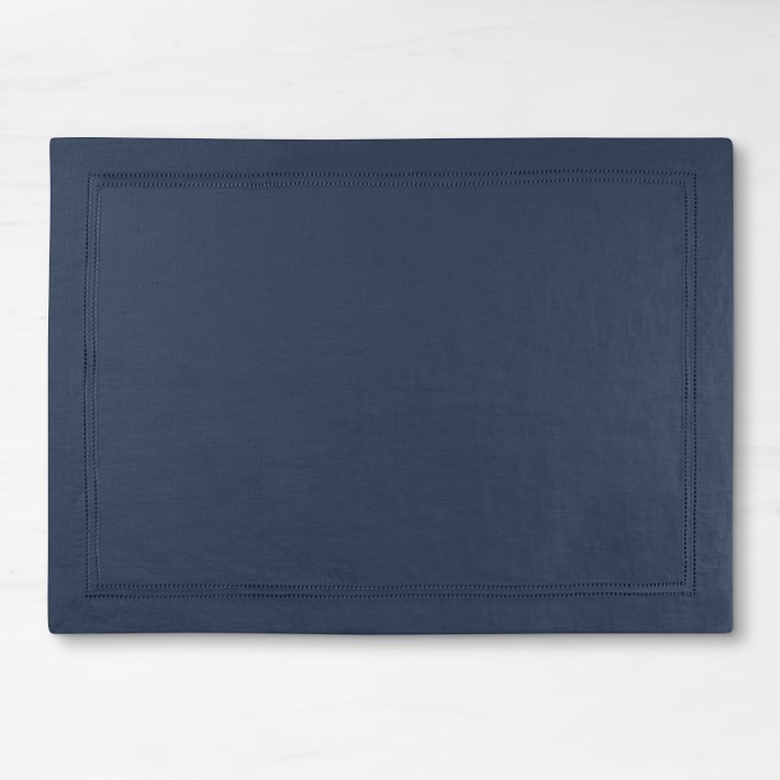Linen Double Hemstitch Place Mats, Set of 4, Navy Blue