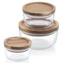 Pyrex Round Glass Storage Set with Wood Lids, Set of 6