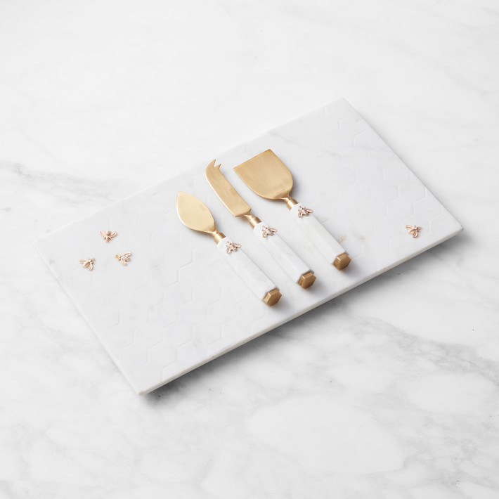 Marble Honeycomb Rectangular Cheese Board with Cheese Knives