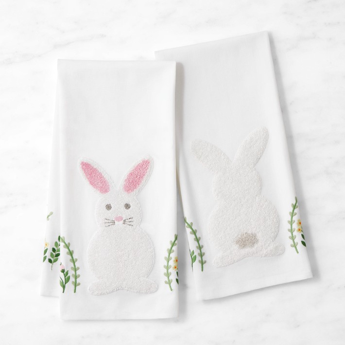 Embroidered Bunny Towels, Set of 2