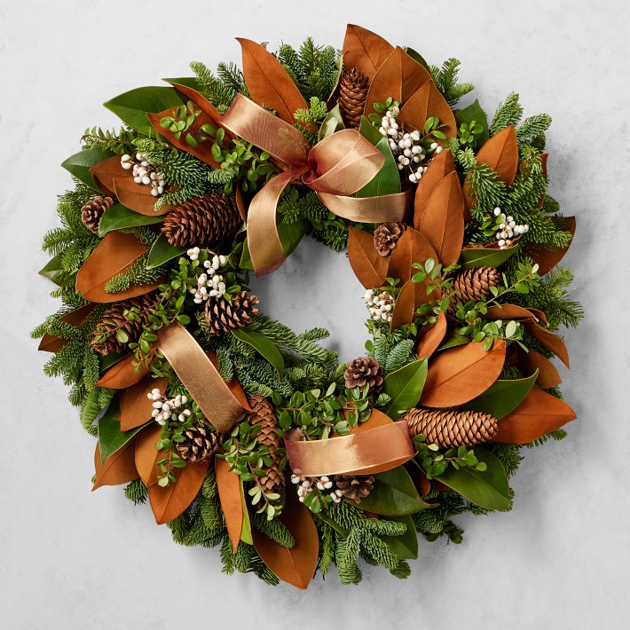 Copper Ribbon Live Wreath & Garland