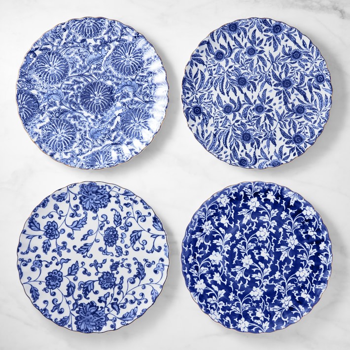 Dinner Plates, Set of 4 (Blue Floral Mixed)