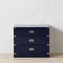 Campaign 3 Drawer Nightstand, Navy Lacquer, Antique Brass