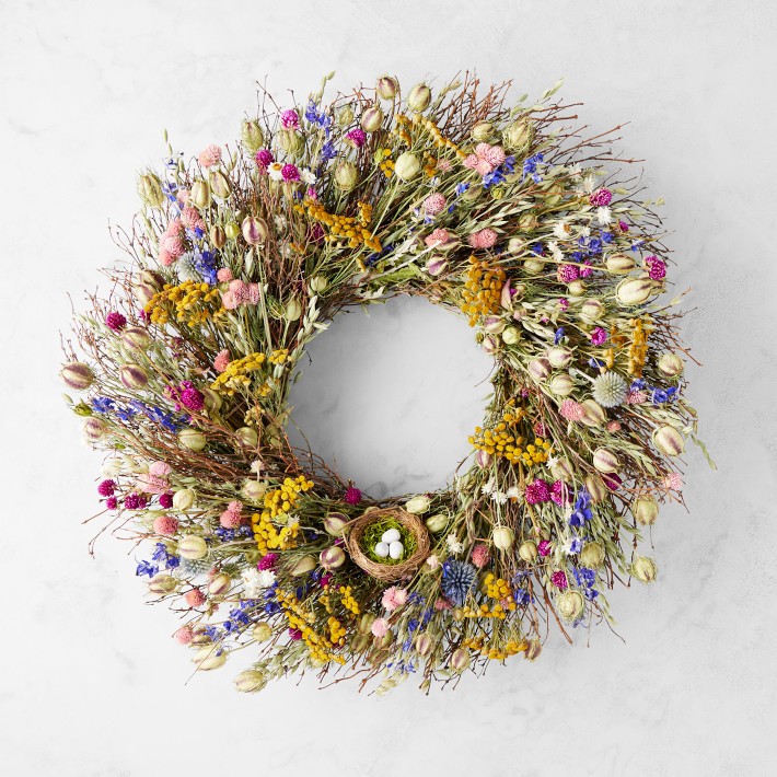 Spring Floral Nest Live Wreath, 22"