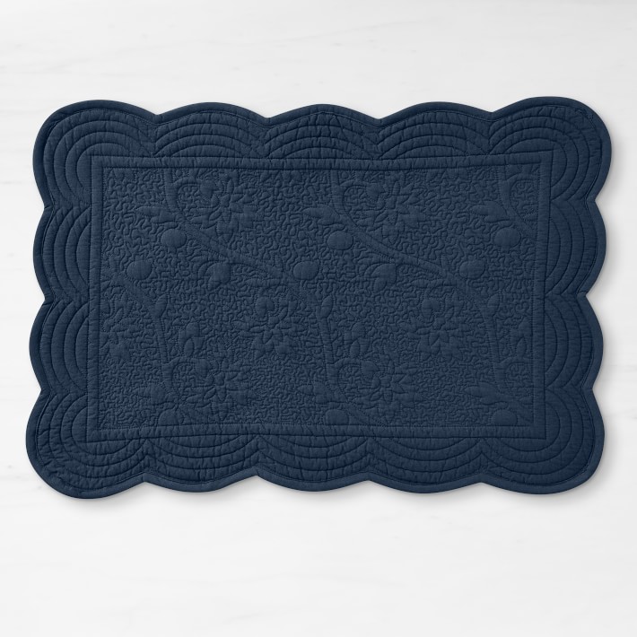 Vine Floral Boutis Scalloped Placemat, Each, Navy