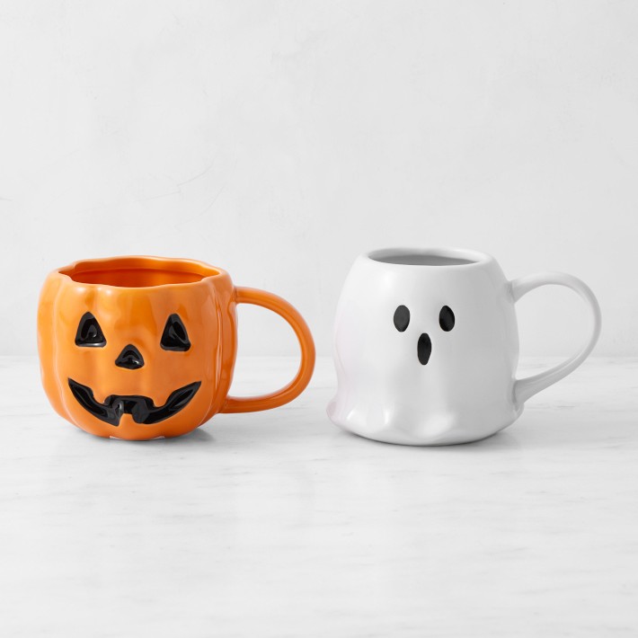 Figural Ghost & Jack O'Lantern Mug Set