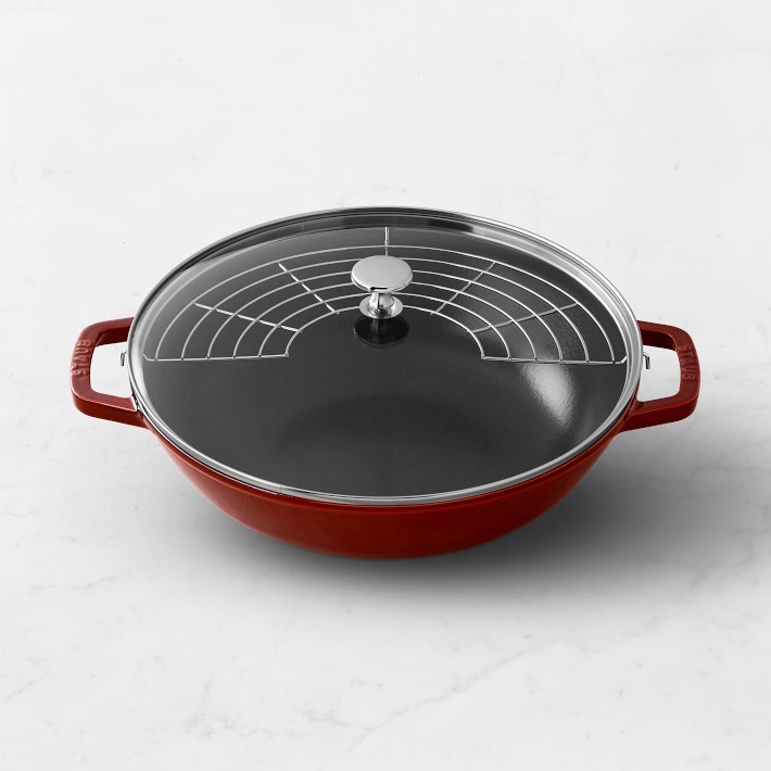 Staub Enameled Cast Iron Perfect Pan Wok, 12", Cranberry