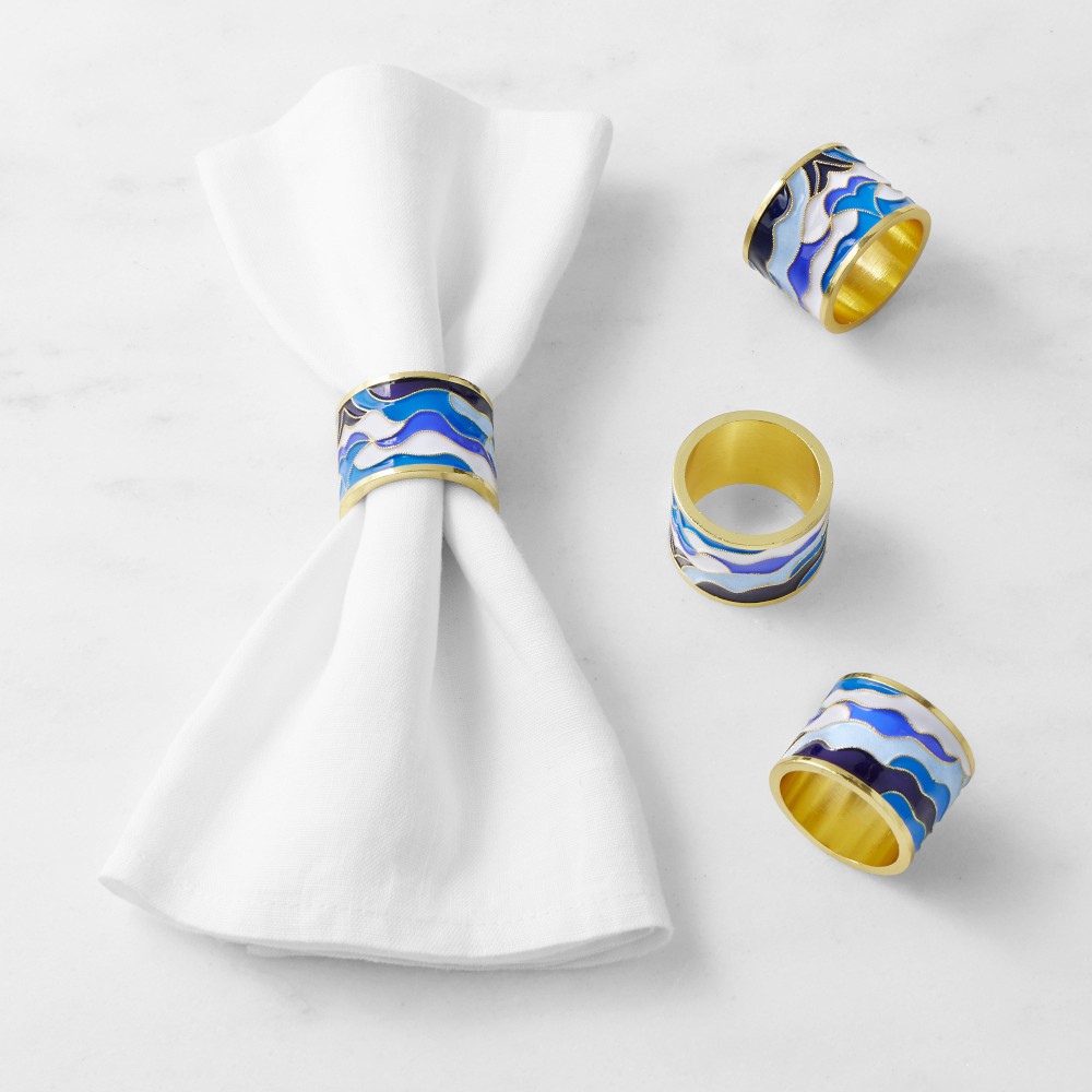 Cloisonné Wave Napking Ring, Set of 4, Cool