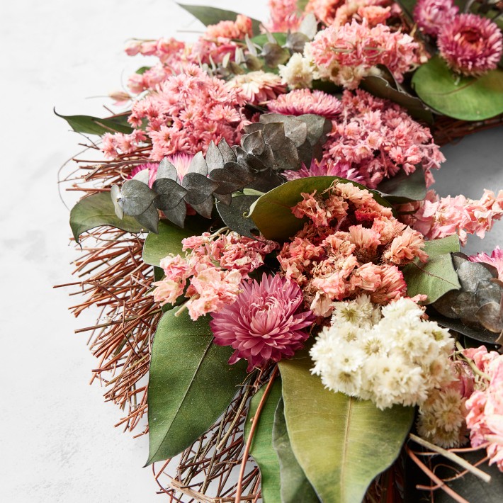 Spring Pink Blossom Live Wreath, 20"