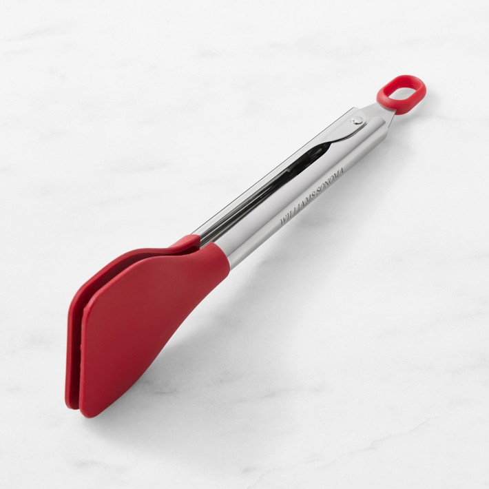 Williams Sonoma Stainless-Steel Silicone Wide Tongs,  9", Red