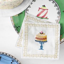 Celebration Embroidered Linen Cocktail Coasters, Set of 6
