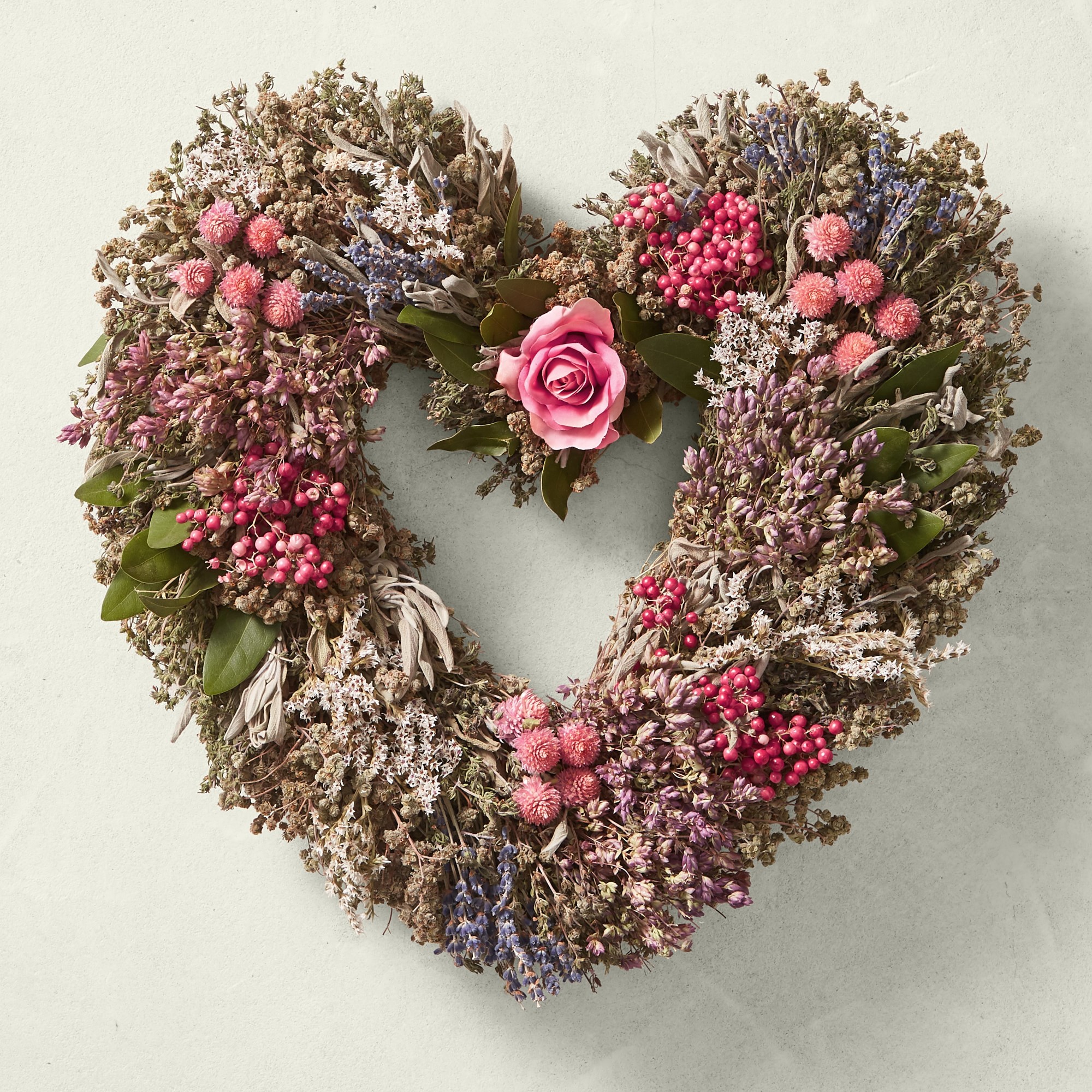 Pink Rose Garden Heart Live Wreath, 15"