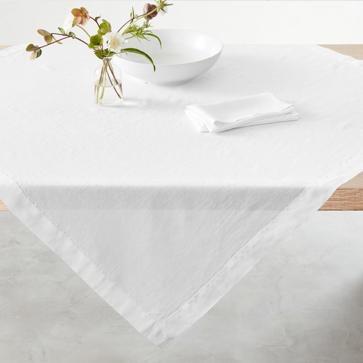 Italian Washed Linen Table Throw, 50" X 50", White