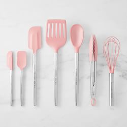 Williams Sonoma Stainless-Steel Silicone Spatula and Utensil Set of 7, Geranium Pink