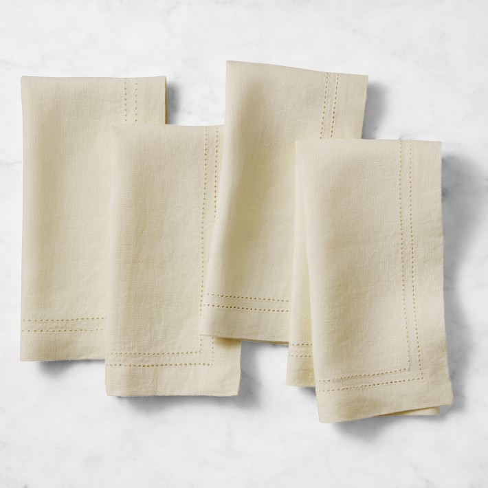 Cream Linen Double Hemstitch Napkins, Set of 4