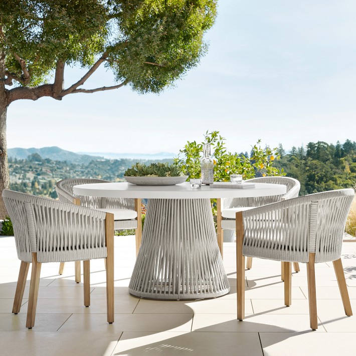 Pasadena Fiberstone Round Dining Table White Finish Ivory Rope Williams Sonoma