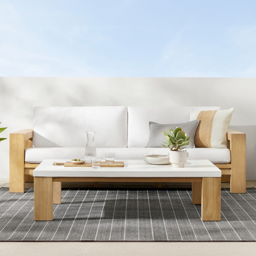 Larnaca Outdoor Teak Fiberstone Coffee Table (60&quot;)