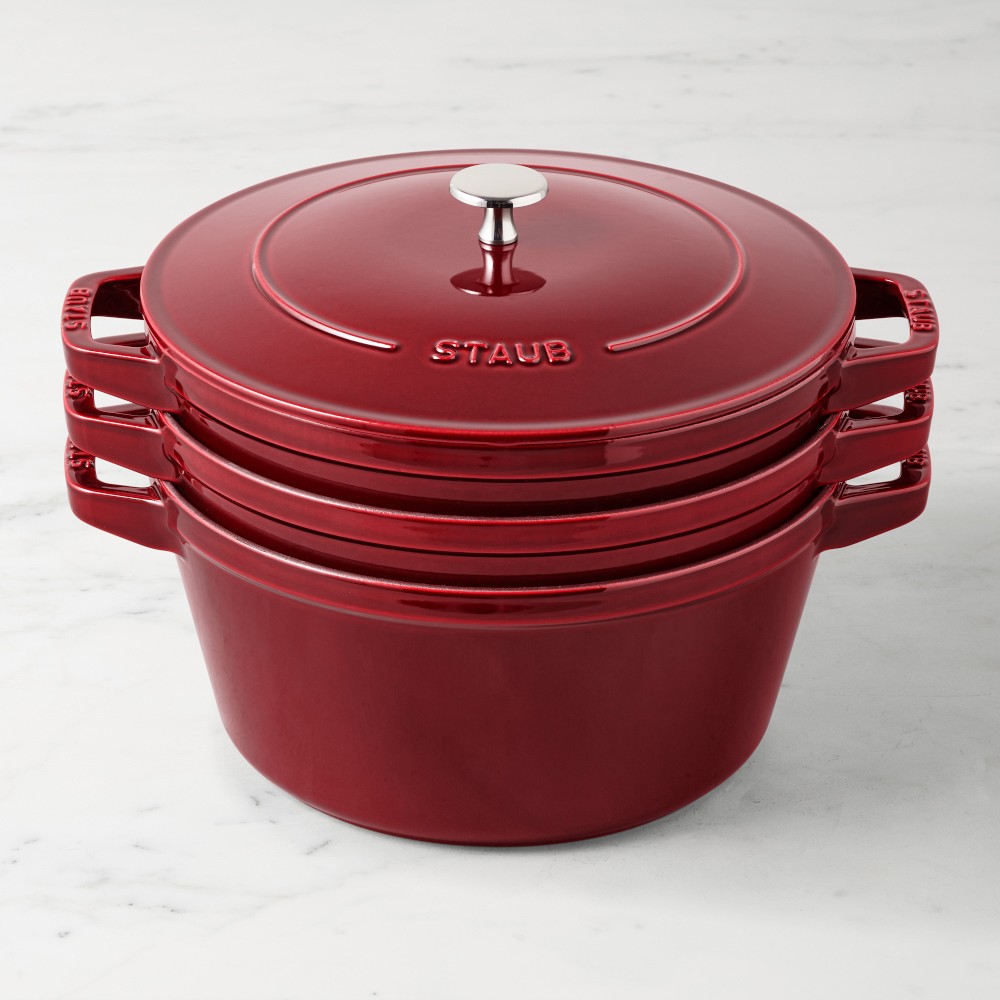 Staub Enameled Cast Iron Stackable 4-Piece Cookware Set, Cranberry